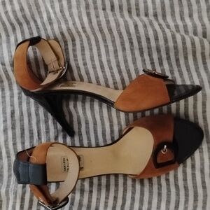 Cam Leon Black Patent Tan Suede Retractable Heels 10 M Italy